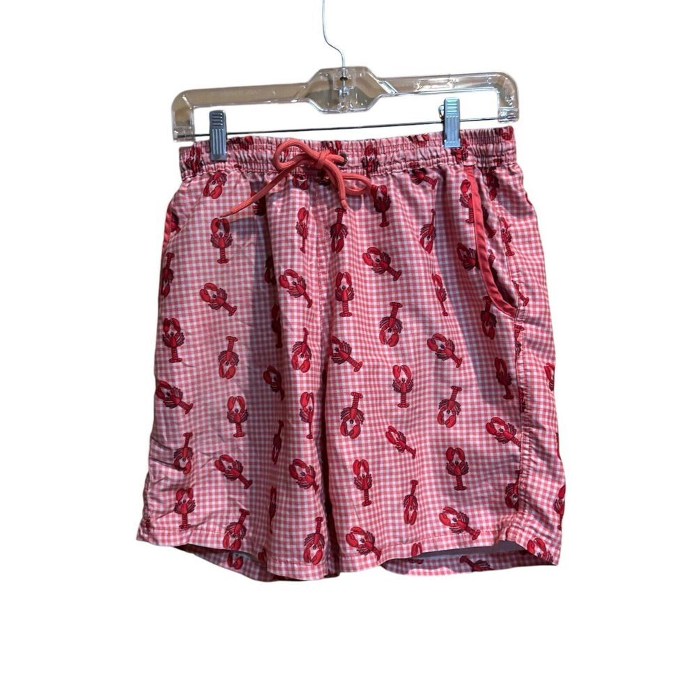 Mr. Swim Gingham Lobster Swim Trunks Orange Red‎ Mesh Beach Size Large